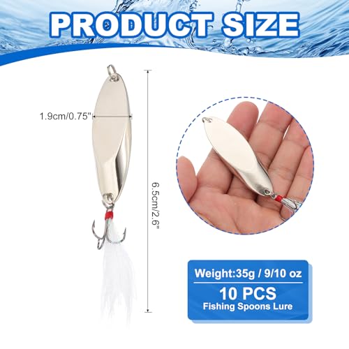 PATIKIL Fishing Spoons, Fishing Lures Casting Spoon Treble Hooks Jigs Hard Metal Spinner Baits for Freshwater Saltwater Salmon - color: Silver Tone, size: 9/10 oz