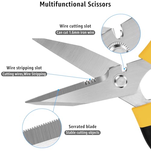 BoFuYuan Utility Scissors Heavy Duty: 8-Inch sharp Scissors All Purpose heavy duty, Serrated Blades Cut Carpet, Cardboard, Wire, Leather, Fabric, Multipurpose Shears for Kitchen, Garden, Office, Craft - color: Yellow