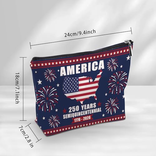Patriotic Makeup Bag, American 250 Years Gifts For Women, American 250 Years Anniversary Makeup Pouch, Travel Toiletry Bag With Zipper, Patriotic Bag Gifts For Women, Travel Toiletry Bag - color: 250 Years