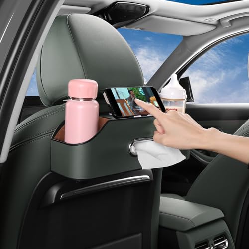 Car Seat Back Organizer - Stylish & Functional Storage for Family Adventures - Cup Holders, Tissue Box & Hooks - Perfect for Kids, Road Trips & Travel (Emeralds) - color: Emeralds
