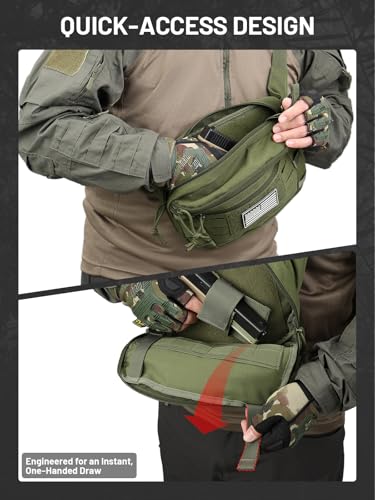 Tactical Sling Bag, Fanny Pack,2in1,CCW & EDC Shoulder Bag with MOLLE & Pistol Holster - 1000D Adjustable Strap for Outdoor Carry Men & Women - color: Green