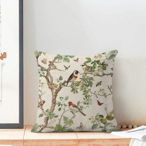 Chinoiserie Pillow Covers 16 x 16 Set of 2, Spring Bird Butterfly Throw Pillow Covers Farmhouse Pillowcase Home Decor for Couch Sofa Outdoor - color: Chinoiserie-c, size: 16" x 16" (Pack of 1)