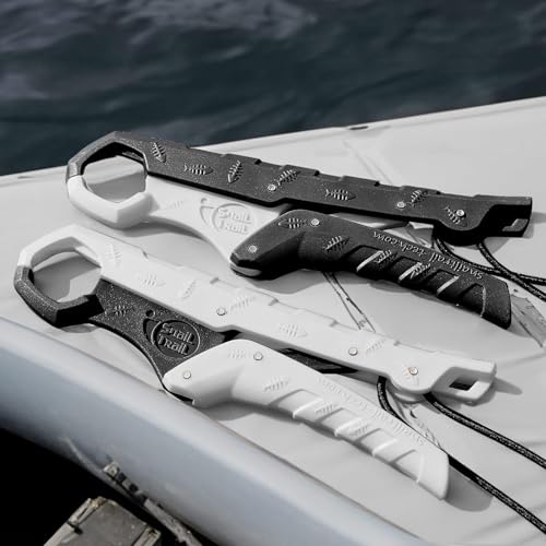 SNAIL TRAIL 7.5''/9'' Floating Fish Gripper, Fishing Grabber, Catfish Mouth Pliers, Caught Bass Holder, Digital Scale Hook Clamp, Saltwater Lip Grip Tool with Lanyard, Gifts for Men, White-Black - color: White-black, size: 9"