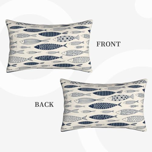 Ornamental Fish Throw Pillow Covers Watercolor Blue Fish Lumbar Pillow Cases 12x20 Inch Set of 2 Cute Sea Sketch Outdoor Decorative Pillowcase Cushion Cover for Couch Sofa - color: Blue Beige, size: 20" x 12" (Pack of 2)