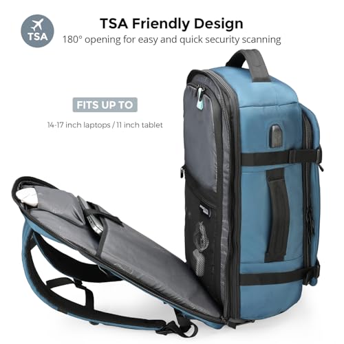 Swissdigital Design Travel Backpack 40L,TSA Friendly Flight Approved Carry-on Luggage Hand,with USB Charging Port Large Weekender Bag Fits 17 Inch Laptop Backpack Blue | SD1756-30 - color: Blue