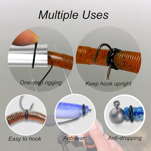 Wacky Rigging Tool, Fishing Bait Rigs, Wacky Rig Ring Tool with 70PCS Worm O-Rings, Wacky Worm Kit for Senko Neko Finesse Stick Soft Baits - color: Silver