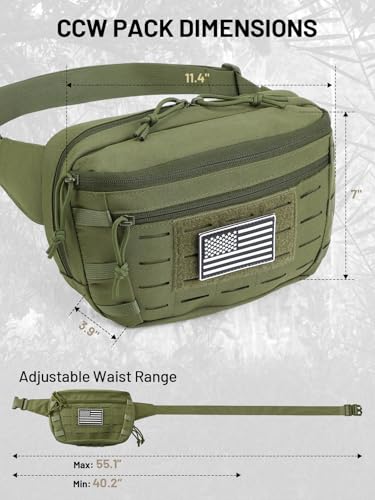 Tactical Sling Bag, Fanny Pack,2in1,CCW & EDC Shoulder Bag with MOLLE & Pistol Holster - 1000D Adjustable Strap for Outdoor Carry Men & Women - color: Green