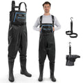 Calamus WaveWalker Fishing Waders for Men & Women, 100% Waterproof PVC Waders with Slip-Resistant Boots, Tear-Resistant Nylon - color: Black, size: M8/W10