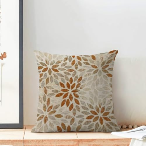 AEIOAE Dahlia Pillow Covers 18 x 18 Inch Set of 2, Burnt Orange Rustic Geometric Flower Decorative Throw Pillow Covers Farmhouse Floral Cushion Covers for Couch Home Sofa Outdoor Decor - color: Burnt Orange Floral, size: 18" x 18" (Pack of 1)