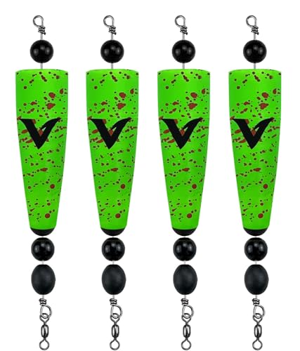 4 Pack Pre-Rigged Popping Corks for Fishing, Steel Wire Leader Saltwater Fishing Cork Float with Rattling Beads, Weighted Popping Cork for Redfish Trout Snook - color: Green with Brown Splatter, size: 4" (1/2oz)