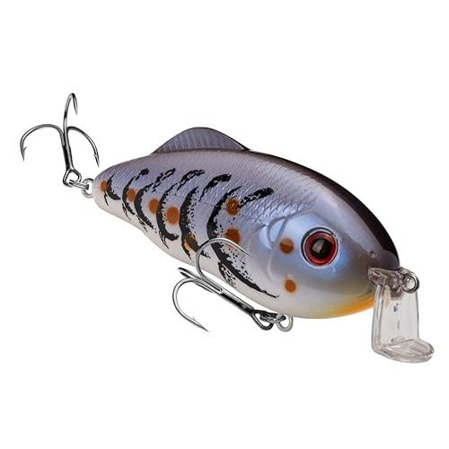 Strike King Hybrid Hunter Shallow Jr. Fishing Lure, Shallow Diving Crankbait, 90-Degree Bill, 3D Eyes, Loud Rattle, Dives 1 to 3-Feet,Size 4 & 6 Treble Hooks - color: Blue Craw, size: 1 oz