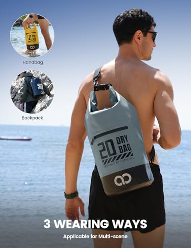 Lamicall Waterproof Dry Bag with Phone Pouch - 5L/10L/20L/30L/40L Floating Roll Top Backpack for Kayaking Boating Beach Camping Fishing - Heavy Duty 500D PVC Marine Dry Sack for Men, Women, Grey 10L - color: Blueish Gray, size: 10L