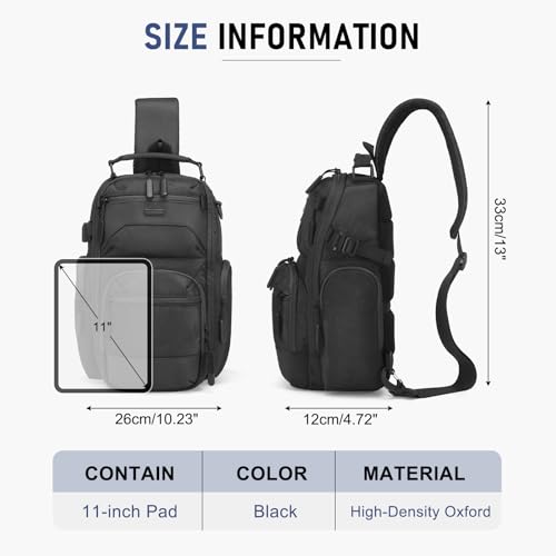 Sling Bag for Men, Travel Crossbody Bag for Men, Small Sling Backpack Shoulder Bag, High-Density Oxford Chest Pack for Hiking - color: Black