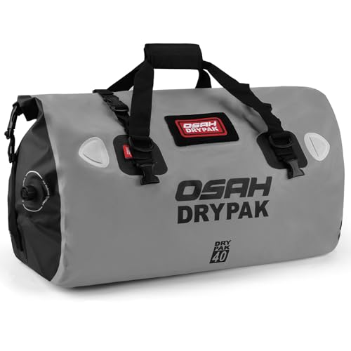 OSAH DRYPAK Waterproof Duffel Bag - Motorcycle Dry Bag Tail Bag with Large Storage Space, Waterproof Luggage Duffle Bags with Outer Mesh Zipper Pocket for Camping, Kayaking, Fishing & Traveling - color: Grey, size: 40L