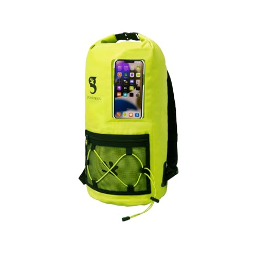 geckobrands Hydroner 20L Waterproof Dry Bag Backpack – Lightweight Roll-Top Bag with Clear Phone Pouch for Outdoor Activities - color: Neon Green