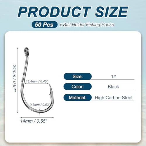 Bait Holder Fishing Hook, High Carbon Steel Double Barbed Fishing Hooks Closed Eye - style: 1#