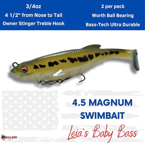 USA Bass Tackle Magnum Swimbait - Paddle Tail Swimbaits Pre Rigged Fishing Lures Premium Lure with Strong Owner Hook, Magdraft Style Bait for Giant Freshwater Predator Fish - color: Leia's Baby Bass