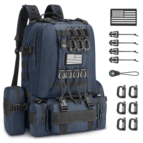 CVLIFE 60L Tactical Backpack for Men Women Military Large Army Rucksack | 3 Day Bug Out Survival Molle Bag, D-Ring Clips & Compass Accessories, Hiking Camping Gym Daypack, Blue - color: Blue