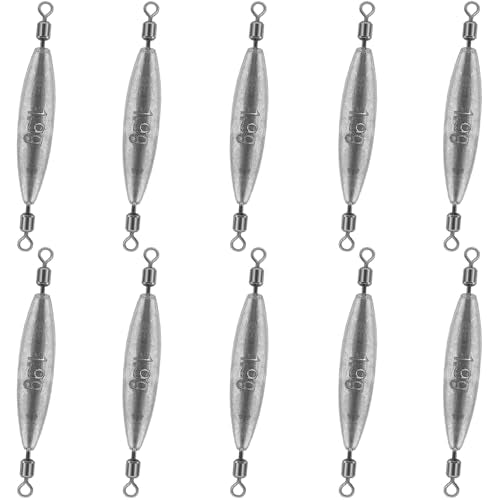 10 Pack Fishing Weights Sinkers Inline Trolling Fishing Weights | "Oval Lead Egg Sinkers with Double Barrel Swivels for Saltwater Freshwater Fishing" - size: 1/16oz-10pcs