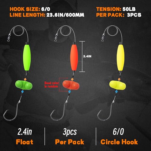 Catfish Rigs Catfish Float Rigs Catfishing Tackle Santee Rig 5/0 6/0 Circle Hooks for Peg Floats Catfish - size: 6/0 HOOK * 3PCS