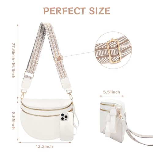 oscaurt Leather Crossbody Bag Bum Bag for Women Large Sling Bag Cross Body Purse Shoulder Handbag Fanny Pack - color: White, size: Large