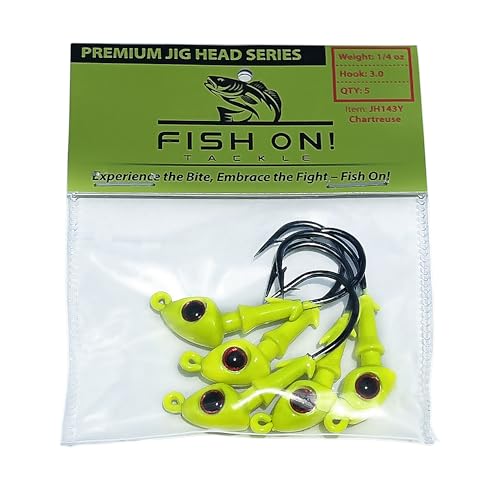 Jig Heads for Fishing with Super Sharp Black Nickel Hooks - Double Locking Bait Stays & Multi-Color 3D Eyes - Perfect for Freshwater & Saltwater Fishing - color: Chartreuse, size: 1/4 oz - 5 Pack