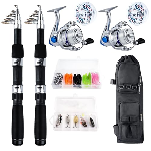 Telescopic Fishing Rod Reel Kit 2pcs 6.89FT Collapsible Spinning Pole Reel Combo Compact Fishing Lures Tackle Accessories Lightweight Travel Fishing Gear Set for Saltwater Freshwater Fishermen Gift