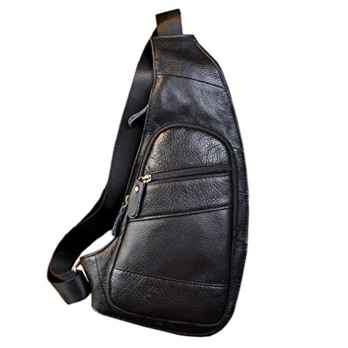 Hebetag Leather Sling Bag Crossbody Backpack for Men Women Travel Outdoor Camping - color: #02black