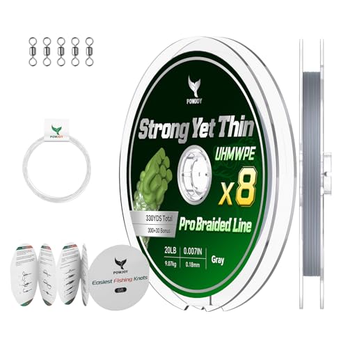 Ultra-Thin 20LB 8-Strand Braided Fishing Line 0.18mm with Knots Guide Card, Stronger than 4-Strand PE Line, Smooth as Silk & Longer Casting, Ideal for Bass Trout Fishing in Freshwater/Saltwater - color: Gray, size: 20LB 330YDS