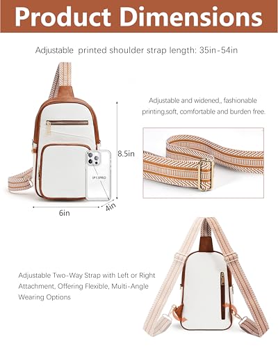 Anti Theft Crossbody Bags for Women RFID Leather Sling Purses,Crossbody Bags Travel Leather Fanny Pack for Women - color: White＆brown