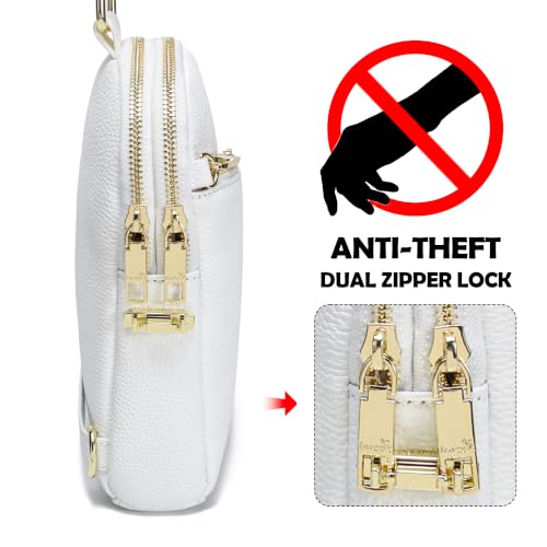 INICAT RFID Blocking Sling Bag, Anti Theft Crossbody Bag for Women Compact Travel Purses Leather - color: White Soft