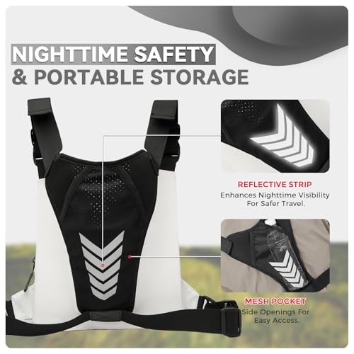 Criuage Outdoor Chest Bag for Men, Lightweight Adjustable Running Vest, Water Resistant EDC Chest Pack with Water Bottle Pocket, Breathable Back Pad for Hiking Cycling Fishing Travel (White) - color: White