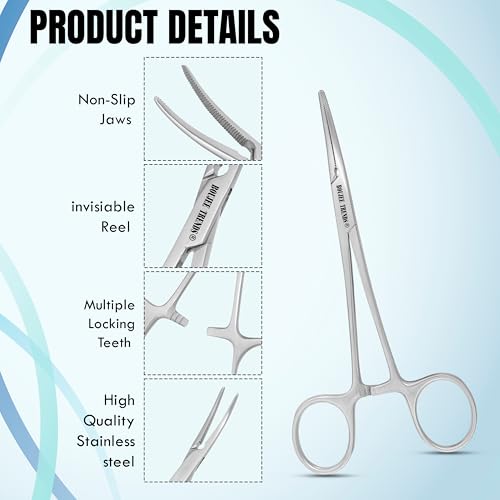 Hemostat Crile Forceps 5.5" Versatile Fishing Pliers Forceps, Stainless Steel, Piercing Tweezer Serrated Long Serrated Jaws, Locking Mechanism, and Lightweight Design (1,Curved) - size: 1,Curved