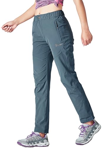 Rdruko Women's Hiking Pants Lightweight Quick Dry Water Resistant Outdoor Travel Fishing Pants with Pockets - color: Dusty Blue, size: XX-Large