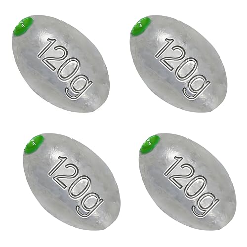 Egg Sinkers Bullet Fishing Weights Oval Shaped with Plastic Core Slip Sinkers for Catfish Fishing Casting Saltwater and Freshwater 1/5oz to 2oz - style: 4 Ounce-120g-5pcs
