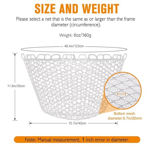 Dovesun Rubber Fishing Net Replacement Netting Without Handle Clear Black Fishing Nets for Fish Fly Fish Landing Net Bag for Freshwater Saltwater Foldable Trout Net Rubber Mesh 5 Sizes White Black Red - color: White, size: 15.6"dia-11.7"depth(48"Circumfer