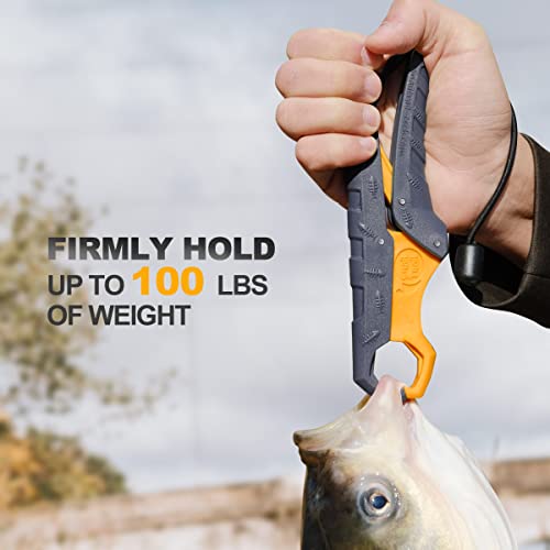 SNAIL TRAIL 7.5''/9'' Floating Fish Gripper, Fishing Grabber, Catfish Mouth Pliers, Caught Bass Holder, Digital Scale Hook Clamp, Saltwater Lip Grip Tool with Lanyard, Gifts for Men, Gray-Yellow - color: Gray-yellow, size: 7.5"