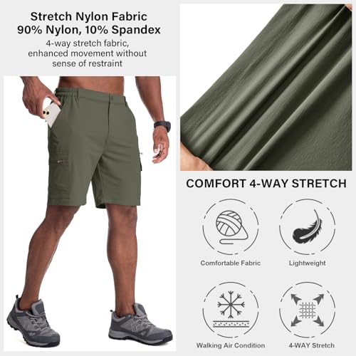 Jessie Kidden Mens Outdoor Casual Expandable Waist Lightweight Water Resistant Quick Dry Fishing Hiking Shorts - color: Army Green, size: 29