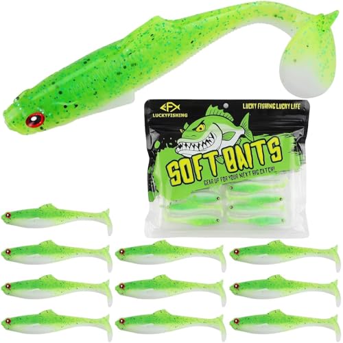 LUCKYFISHING Paddle Tail Swimbaits Soft Plastic Swimbaits Soft Baits for Bass Fishing Trout Crappie Walleye Freshwater Saltwater 10/16/20 PCS Soft Plastic Baits 4/3.5/3/2.5 Inch - color: Green, size: 3 inch-16pcs
