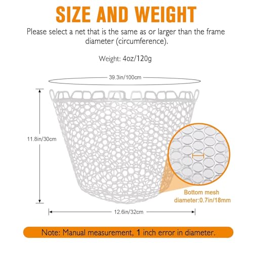 Dovesun Rubber Fishing Net Replacement Netting Without Handle Clear Black Fishing Nets for Fish Fly Fish Landing Net Bag for Freshwater Saltwater Foldable Trout Net Rubber Mesh 5 Sizes White Black Red - color: White, size: 12.5"dia-11.7"depth(39"Circumfer