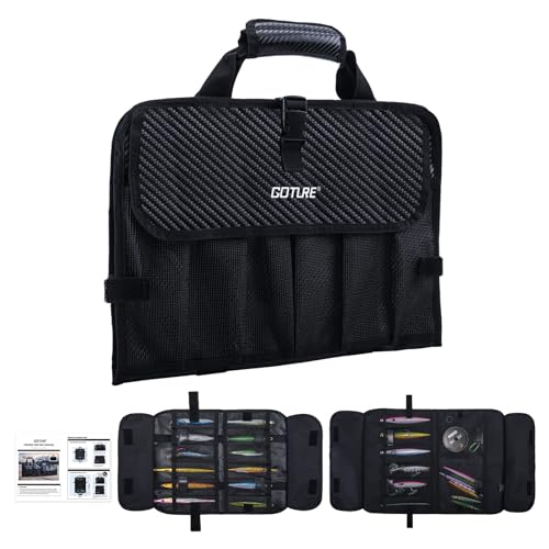 Goture Fishing Jig Bag,20 Mesh Pockets Portable Water-Resistant 600D PU Fishinig Lure Bag Saltwater Freshwater Suitable For Max 10" Length Vertical Jig Slow Pitch Jigging Bait Storage (16.92"x11.81") - color: B:16.92”x11.81”