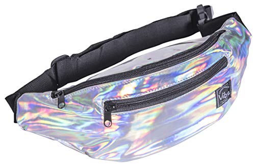 Vibe Festival Gear Rave Fanny Pack for Women Men – Festival, 4 Pockets, Adjustable Strap, Cute Waist Bag, Crossbody Belt Bag, Hiking, Running, Cycling - color: Silver, size: Fits Most