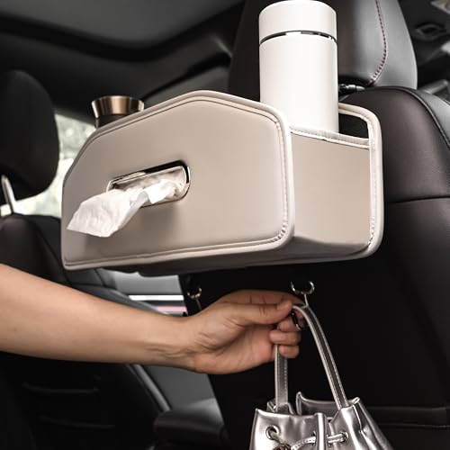 JEYODA Car Seat Back Organizer with 2 Drink Cup Holder,Car Tissue Holder and Storage Box Hook, 3 in 1 Multifunctional Storage for Food Drink Phone, Travel Accessories (Grey) - color: grey