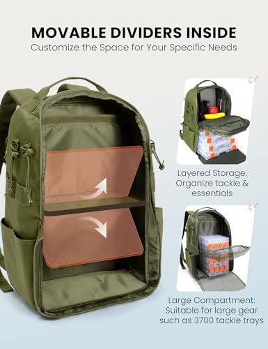 SKYSPER Tackle Backpack Fishing Bags with Rod Holder, 40L Water-Resistant Tackle Box Storage Bag for Fishing Gear Lures(Armygreen) - color: Armygreen