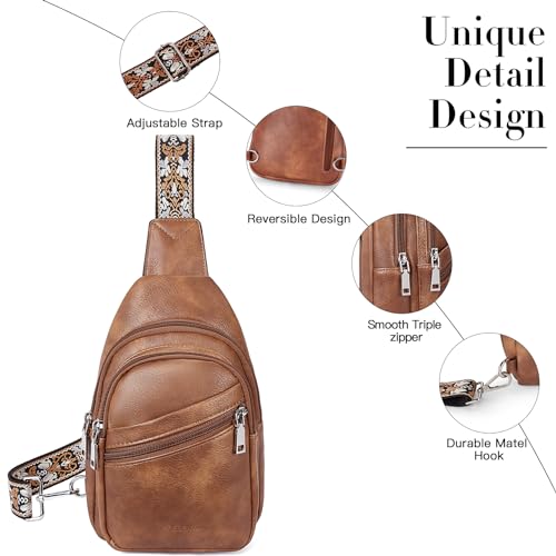 Telena Sling Bag for Women Crossbody Bags Purse for Women Vegan Leather Fanny Pack with Adjustable Strap - color: 0-brown