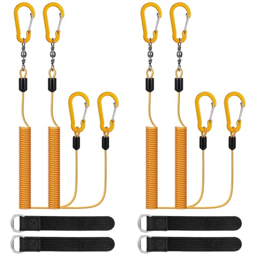 Gejoy 8 Pcs Kayak Paddle Leash Heavy Duty Retractable Coiled Lanyard Pole Tether Straps for Kayaking Boating Canoeing Fishing Pole Rod Board Fishing Accessories