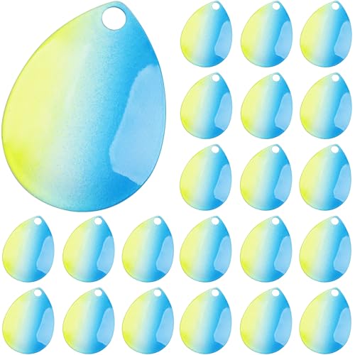 Colorado Blades Spinner Blades Lure Making Kit, 30pcs Colorful Metal Blades Easy Spin Spoons Inline Spinner Walleye Rig Making DIY Fishing Lure Making Supplies for Trout Salmon Bass Fishing - color: Smooth-Blue & Yellow-30pcs