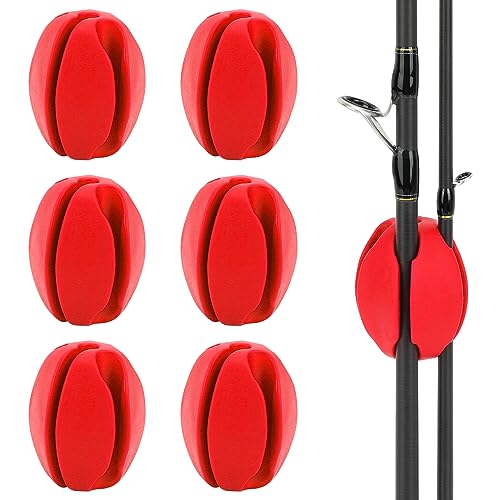 SANLIKE 6Pcs Elastic Rubber Fishing Rod Holder Fixed Balls Pole Protector | High stretch construction, multi-aperture fit, anti-slip rod fixation, lightweight portable outdoor fishing accessory - style: Red-6pcs