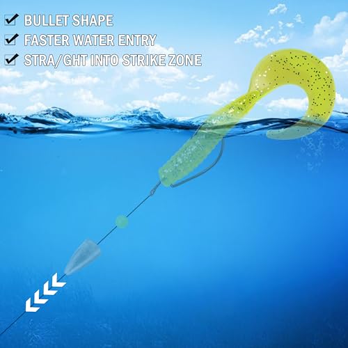 Bullet Fishing Weights Sinkers, 45 Pack Fishing Sinkers Worm Weights Sliding Fishing Sinkers for Bass Fishing Pitching and Flipping Texas Rigs Saltwater Freshwater Fishing Tackle - style: 3/16oz - 45pcs