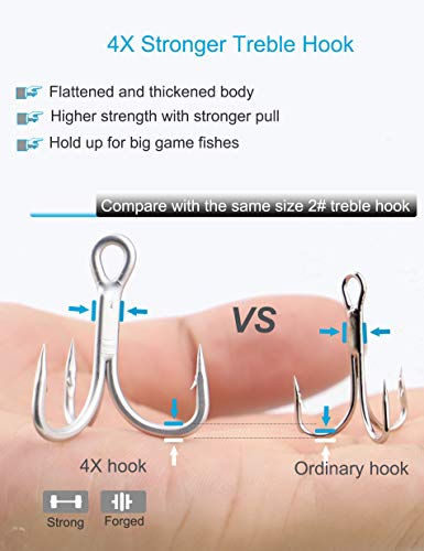 Saltwater Treble Hooks 4X Extra Strong- High Carbon Steel Corrosion Resistant Fishing Triple Hooks, Ultra Sharp Replacement Hooks for Large Game Striper, Tuna, Musky & Bass (Size 4#-4/0#) - size: 4/0